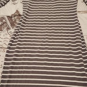 JustFab Gray and White Striped Midi Dress
